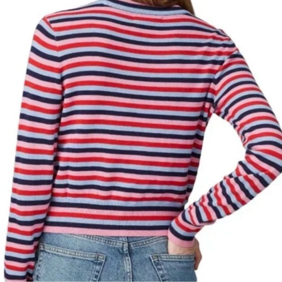 Spiritual Gangster Stripe Nikki Crop Sweater Long Sleeve Top - Pink, Blue Knit M - Picture 2 of 5